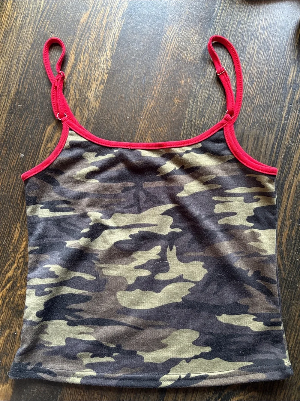 Edikted Camo Tank with Red Trim and Rhinestone 
